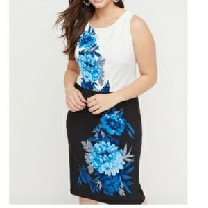 Lane Bryant Floral Blue Color Block Sheath Dress